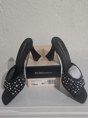 BCBGeneration Ryia Black Embellished Mule Heels